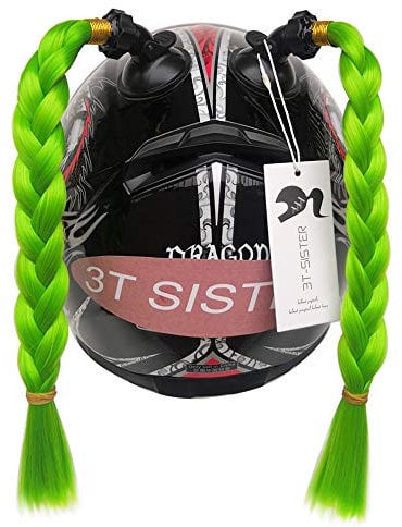 3T-SISTER Trecce Gradiente Rampa Casco Con Coda di Cavallo e Ventosa - Decorazione Capelli per Motocicletta - 2 Pezzi 14 Pollici