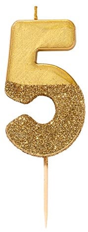 Talking Tables Gold Nummer 5 Geburtstagskerze mit Glitzer – Tortendekoration für Kinder, Erwachsene, 50. Geburtstagsfeier, Jubiläum, Meilensteinzeitalter, Height 8cm, 3