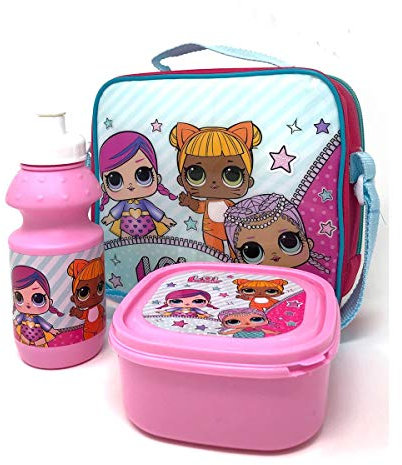 L.O.L. Surprise! Kids 3 Piece Lunch Bag Box and Bottle Set for School Food Travel Snacks