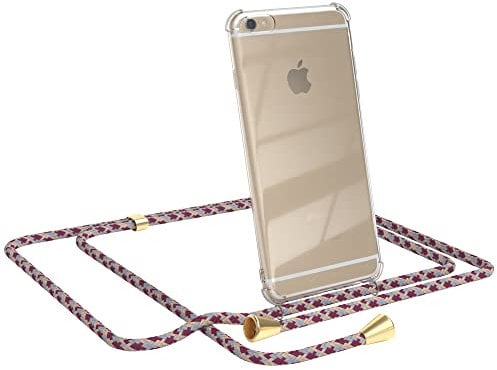 EAZY CASE Handykette kompatibel mit iPhone 6 / 6S Handyhülle mit Umhängeband, Handykordel mit Schutzhülle, Silikonhülle, Hülle mit Band, Stylische Kette für Smartphone, Bordeaux Camouflage