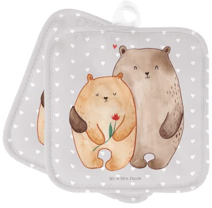 Mr. & Mrs. Panda Topflappen Bären Liebe - Geschenk, Jahrestag, Verliebt, Umarmen, Schöne Topflappen, kuscheln, Blume, Freund, Topfuntersetzer,