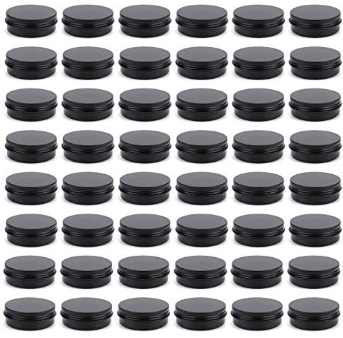 Foraineam 48 Pack 60ml/2oz Round Lip Balm Tin Cans - Aluminum Tins Cosmetic Sample Containers with Screw Lid - Matte Black Metal Empty Tins Storage Travel Tin Jars
