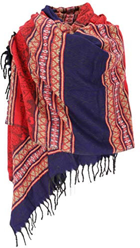 GURU SHOP Weicher Pashmina Schal/Stola, Schultertuch, Plaid - Inka Muster Marine/rot, Herren/Damen, Synthetisch