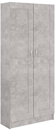 vidaXL Bücherschrank mit 5 Fächern 2 Türen Büroschrank Aktenschrank Bücherregal Schrank Aktenregal Standregal Betongrau 82,5x30,5x185,5cm Holzwerkstoff