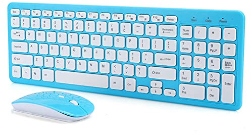 cigemay Ensemble de Clavier de Souris sans Fil, Combinaison de Clavier et de Souris Ultra-Mince Simple et élégante, Jeu de Bureau pour Ordinateur Portable PC Portable Micro récepteur 3 Vitesses(Bleu)