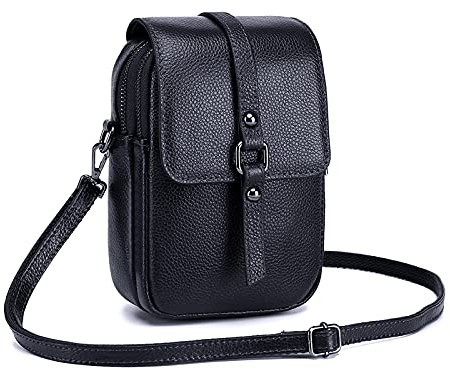 FANDARE Crossbody Tasche Damen Handy Umhängetasche Handtaschen Leder Schultertasche Frauen Handytasche zum Umhängen Schultertasche Portemonnaie Geldbörse Schwarz