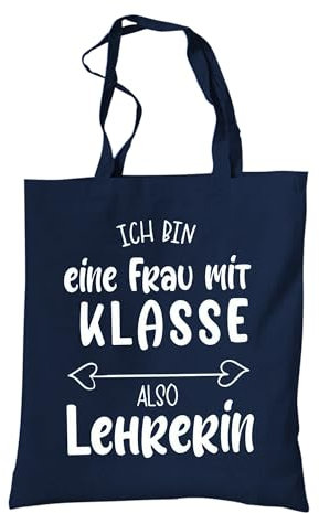 tradercat Jutebeutel bedruckt vintage 100% Baumwolle, Stoffbeutel bedruckt, tolles Geschenk für Lehrer, jutebeutel aesthetic als modisches Accessoire jutebeutel spruch (Frau mit Klasse - Blau)