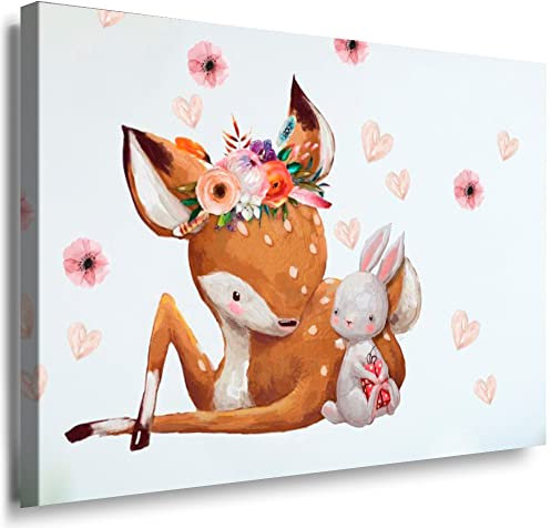Julia-Art - Bilder Kinderzimmer Babyzimmer Dekor Boho Style Tiermotive 70 x 50 cm LeinWandBilder Xxl - 1 Teilige WandBilder Art 3D Modern Kunstdrucke kE-98-2