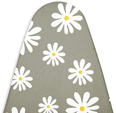 Encasa Mini copriasse da Stiro (72 x 30 cm) Chiusura con Coulisse con Imbottitura in Feltro Spessa 3 mm, vestibilità Facile, Resistente alle bruciature, Stampato - Margherita Grigia