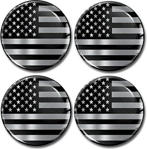 Biomar Labs 4 x 60mm Aufkleber 3D Silikon Silber Schwarz USA Amerika Vereinigte Staaten America Flagge Fahne Für Radkappen Nabenkappen Radnabendeckel Rad-Aufkleber Nabendeckel A 9660