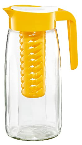 AMBITION Glaskrug Fiesta 1,45 L Einsatz für Obst Eis 8,2 x 10,8 x 25,5 cm transparent Wasserkaraffe Kanne Saftkrug Krug Wasserkrug Glaskaraffe gelb