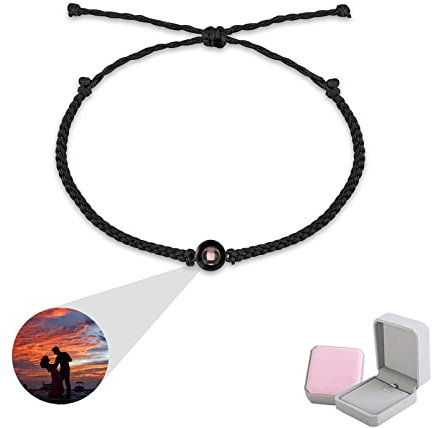 wikkeny Pulseras Trenzadas De Proyección De Fotos Personalizadas, Nombre Personalizado Te Amo 100 Idiomas Pulsera Joyas Regalos Mujeres Niñas Nudo De Cuerda Ajustable,Estilo 2