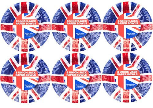Sketched UNION JACK PAPER BOWLS 48 PACK - 7.5 Jubilee Coronation King Queen Party Parties Tableware Street Supplies Decorations British Decor UK