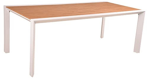 Lomadox Terrassentisch Tisch Gartentisch in Holz-Optik mit weißem Aluminium Gestell, B/H/T: ca. 200/74/100 cm