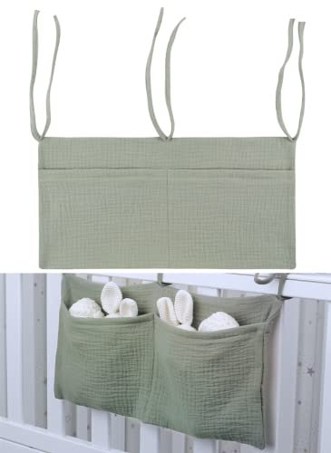 Dalettu Babybett Aufbewahrungstasche,2-in-1-Kinderzimmer Hängender Bett Organizer Grün,Windeln Babybetttasche,Hängen Aufbewahrungsbeutel für Kinderbett Organizer, Kinderzimmer Aufbewahrungstaschen