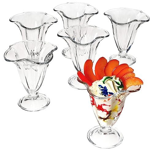 MamboCat CANA Lot de 6 coupes à glace, avec pied, en verre, 150 ml, pour 6 personnes, en forme de tulipe, à fleurs, à fruits, coniques, verre transparent pour entrées, cocktails, crème glacée et