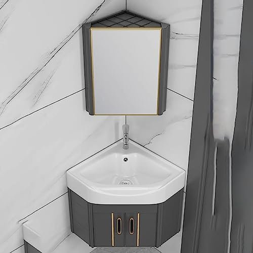 BEUTEE Eckwaschbecken,HäNge-Waschbecken In Eckform,Keramik Waschbecken FüR GäSte Wc,Waschbecken Wandbehang Dreieck Modernen Stil Einfache Elegante (Size : 56 * 56cm)