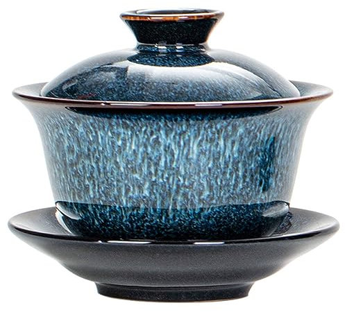 Cabilock Chinesische Keramik Teetasse Porzellan Teebecher mit Untertasse Sake Cup Set Kung Fu Tasse Becher Keramiktasse Teeschale Trinkbecher Teeservice Kungfu Tee Geschenke