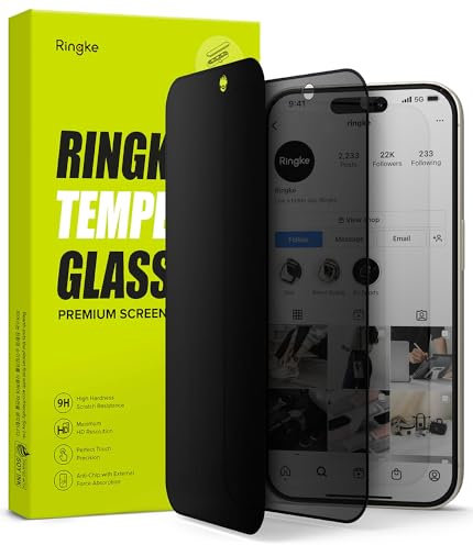 Ringke Privacy Glass Kompatibel mit iPhone 15 Pro Displayschutzfolie 6,1 Zoll, Anti-spy 9H-Härt Privatsphäre Glasfolie mit Einfachem Installationskit