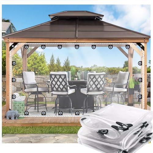 ZHJSHOU Plane Wasserdicht Transparent mit Ösen 1.3x5m,0.35mm PVC Abdeckplane Transparent Zeltplane Faltbar Wetterfeste Tarp für Außenbereich Pavillon Terrassen Garten Möbel Staubdicht