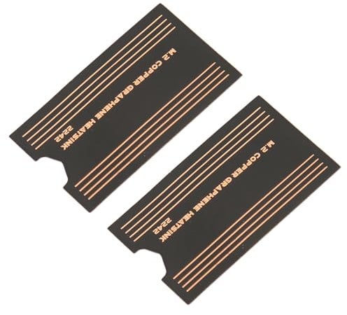 2Pcs M.2 SSD Heatsink, Brass Graphene 2242 SSD Thermal Pad, 0.15mm Thick M.2 Copper Heatsinks Cooler for M.2 2242 SSD, for Laptop and Gaming, Easy to Use