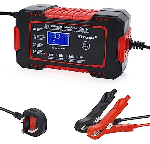 12V 6A Car Battery Charger Automatic Smart Charging Battery Trickle Charger 12V Battery Maintainer with Repair Function Temperature Compensation For Car Motorcycle Lead Acid Batteries (UK Plug)