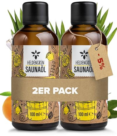 Heldengrün® BIO Saunaaufguss “Zitruszauber” [100 % NATURREIN] Saunaöl mit Zitrone, Mandarine & Lemongras – Belebendes Sauna Aufgussmittel für Liebhaber - 2 x 100 ml