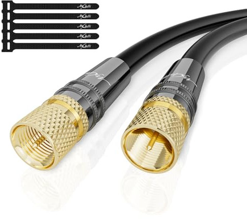 Mygatti 20M Cavo Antenna Cavo Satellitare HD Coassiale-2x Connettore F Tappo in Metallo Placcato Oro,supporta HDTV, DVB-T2, DVB-C, DVB-S, per ricezione digitale, analogica-con 5 fascette per cavi