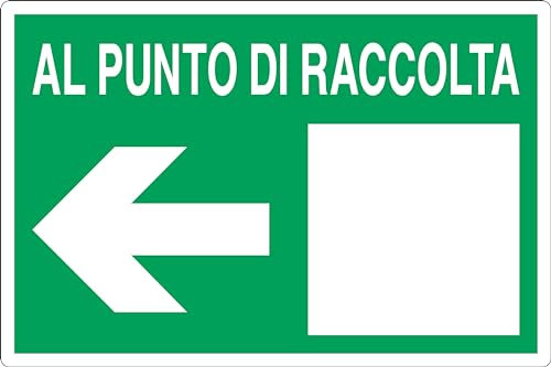GLOBAL CARTELLO SEGNALETICO - AL PUNTO DI RACCOLTA FRECCIA A SINISTRA - Adesivo Extra Resistente, Pannello in Forex, Pannello In Alluminio (30x42 cm, Alluminio)