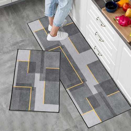 7VSTOHS Küchenteppich Set 2 Stück rutschfeste Küchenmatte Set, waschbare Küchenbodenmatte für Küche, Eingang, Flur Läuferset waschbare Läufer, 43x75+43x150cm