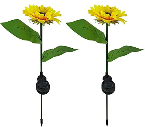 Lámparas Solares Súper Brillantes, Solar Sunflower Light 2 Pack, luces solares con decoraciones al aire libre, decorativa impermeable de jardín con estaca for el camino del patio al aire libre fuera d