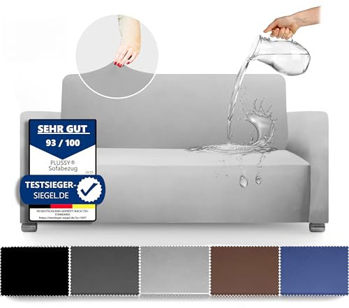 Wasserabweisend Sofa Bezug - Rutschfester Sofaüberwurf Couch| Schutz vor Flecken/Tierhaaren | Couch Überzug | Flexibler Sofaschutz | Sofa Überzug, Überzug Sofa, Couch Bezüge (Silbergrau, 2 Seater)