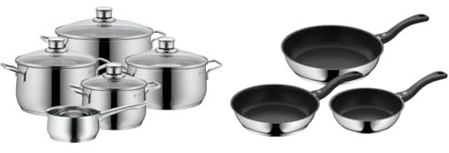WMF Diadem Plus - Batería de Cocina de 5 Piezas de Acero Inoxidable, Base Inducción & Devil - Juego de 3 Sartenes Antiadherentes 20-24-28 cm, Sartén de Acero Inoxidable y Revestimien