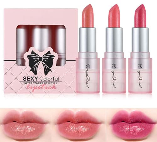 EONFAVE Perlglanz Lippenstift Kit, 3 Farben Lipstick Set, Shimmer Glitzer Lippenstift 24 Stunden Halt, Cremige Textur, Moisturing, Langanhaltende, Leicht Aufzutragen, Sexy Colors Lipsticks