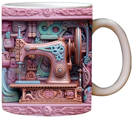 Nähmaschinen-Becher | Näh- -Becher | Keramik-Nähbecher mit lustigem Quiltmaschinen-Muster | Neuheit Teetasse für Nähliebhaber, Damen und Herren, Milchtee, Kaffee, Kakao-Wasser, Geburtstag, Hochzeit