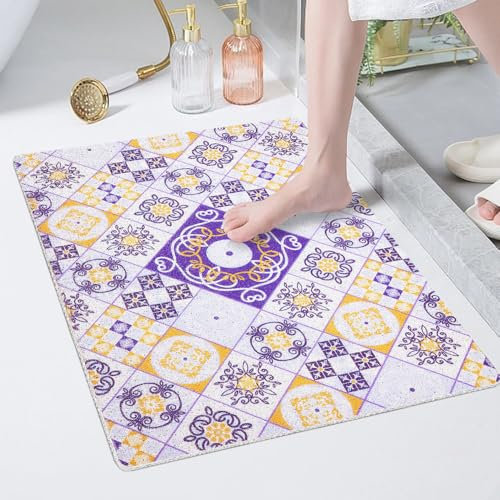 Duschmatte rutschfest 60x80cm, Weich Sicherheits Badematte mit Ablauflöchern, PVC-Luffa Massage Komfort Duschmatten für Antirutschmatte Nassbereiche, Schnell trocknend (Violett)