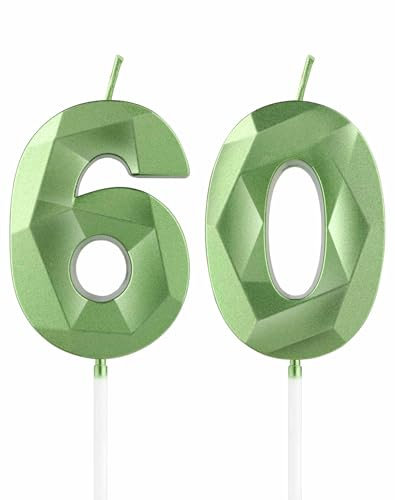 Grüne Kerzen zum 60th Geburtstag, 3D Grüne Zahl 60 Kerze für Kuchen, Frauen Männer 60th Geburtstag Dekorationen, Grüne Kuchendekorationen, Grüne Kerze Kuchen für Geburtstagsfeier Hochzeitstag