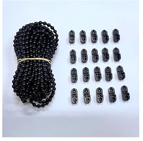 Aqxyedc Schwarze Farbe, 10 m, Rollo und 10 Stück, Rollo, Rollo, Perlenkette, Verbindungsschnur, Kunststoffkette, Reparaturrolle, Vorhang, Rollo, Perlen wanglan