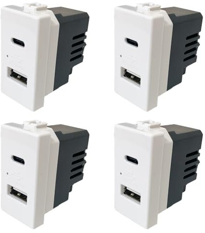 Set di 4 Prese da Muro Con USB-C e USB-A 2.1A Compatibili Con Bticino Matix, Frutti Elettrici Multipresa da Parete