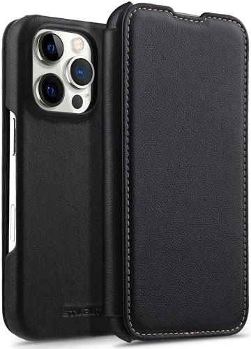 STILGUT Book Case passend für iPhone 16 Pro Max - Hülle kompatibel mit MagSafe aus Leder zum Klappen, Klapphülle, Handyhülle, Lederhülle - Schwarz Nappa