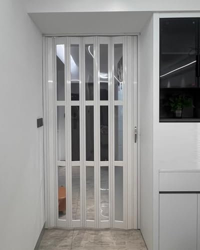 Porte Accordéon Interieur Porte Intérieure Blanche en Accordéon, Porte Pliante avec Système de Rail en Métal, Portes Moustiquaires Coulissantes Magnétiques pour Maisons/ Douche/ Terrasse/ Porte D'entr
