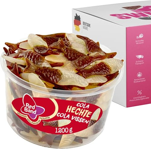 Red Band Fruchtgummi Dosen | Saure Zungen, Pilze, Schnuller & Mehr | Großpackungen für Party, Büro oder als Geschenk (Cola Hechte 1200g)