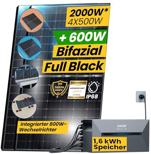 All in one 2000W Balkonkraftwerk mit Speicher Komplettset 1,6 kWh Anker Pro Speicher mit Montagepaket Ziegeldach