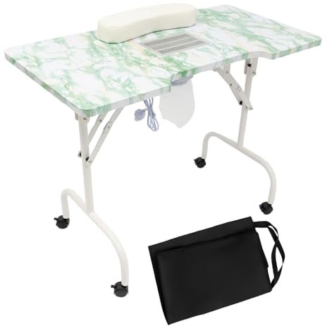 Table de manucure avec aspiration, autoportante, pliable, portable avec roulettes, table de manucure, table de manucure avec tiroir et sac portable, 102 x 19 x 55 cm - Vert