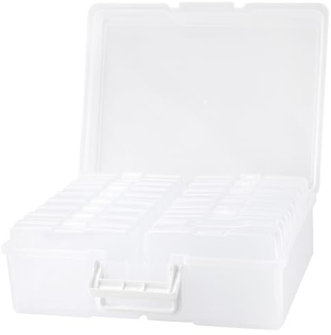 MUNGHOK Caja de almacenamiento para fotos, 4 x 6 pulgadas, formato fotográfico, caja organizadora de fotos con 16 cajas interiores, cajas de plástico para fotos postales, fotos, manualidades