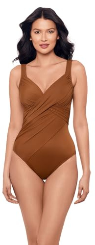 Miraclesuit Women's Swimwear Rock Solid Revele Tummy Control Underwire Bra One Piece Swimsuit, Bronze, 14
