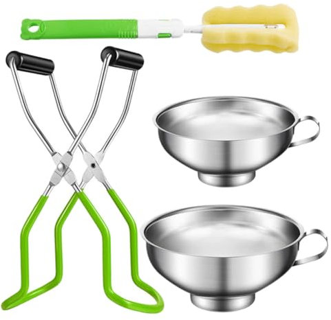 Cabilock Einmachglasheber Und Konservenwerkzeuge Satz Aus Edelstahl Mit Hitzeschutzbeschichtetem Griff Inklusive Trichter Und Pinsel Für Marmeladenherstellung Und Glasabfüllung