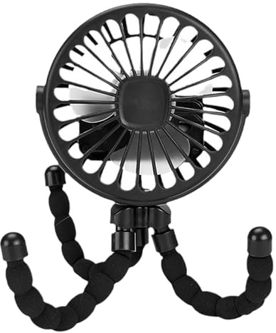 Tragbarer Kinderwagen-Ventilator, Batteriebetriebener Lüfter mit Flexiblem Stativ-Clip, Tragbarer Persönlicher Ventilator für Autositz, Kinderbett, Fahrrad, Laufband (BLACK)