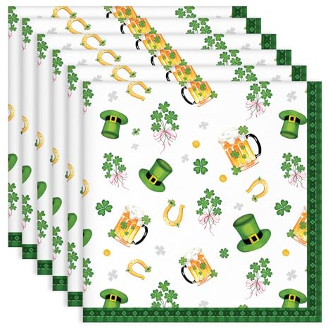 Arquiel Servietten Vierblättriges Kleeblatt 6er-Set, Stoffservietten 100% Baumwolle Dekoratives Weiches Wiederverwendbare Esstisch Servietten für Hochzeiten Küche Haushalt Frühling/Sommer(45×45cm)