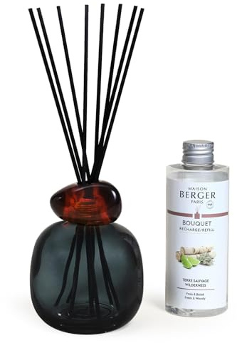 MAISON BERGER Bouquet Minéral Unberührte Landschaft Raumduft 180 ml | Bouquet Minéral Unberührte Landschaft, lackiertes Glas (Schwarz), 180 ml mit 6 Stäbchen, Duft ca. 6 Wochen